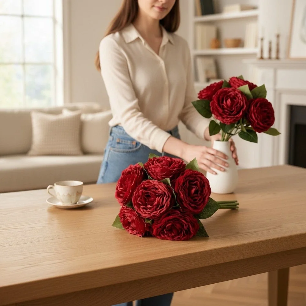 Peony Bouquet Unisex OS Red Brand New Faux Silk Floral Arrangement